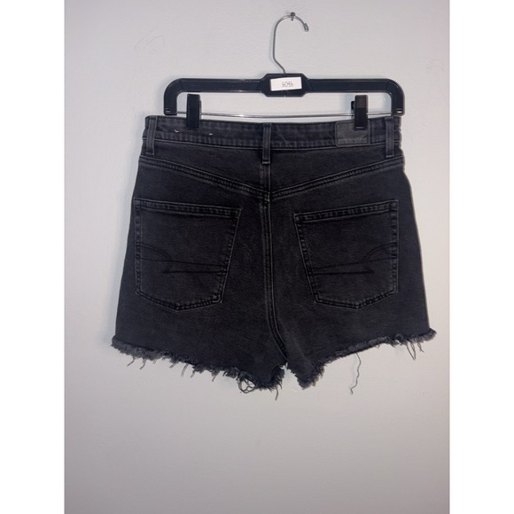 American Eagle Black Distressed High Waisted Denim Shorts Comfort Stretch Size 6 - Picture 3 of 5